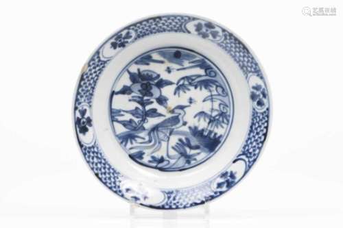 A plateChinese porcelainBlue underglaze decoration with landscape and peacockWanli reign (1573-
