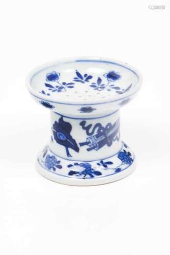 A pounce potChinese porcelainBlue and white decoration of flowers and precious objectsKangxi