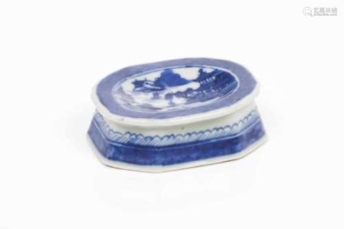 A salt cellarChinese porcelainBlue riverscape decoration with pagodasQing dynasty, 19th