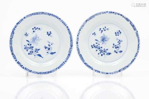 A pair of platesChinese export porcelainFloral blue underglaze decorationQianlong reign (1736-