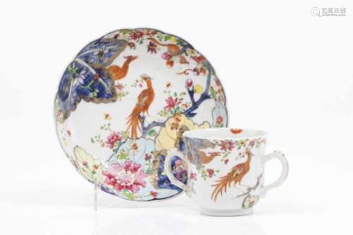 A double handled cup with saucerChinese export porcelainPhoenix 