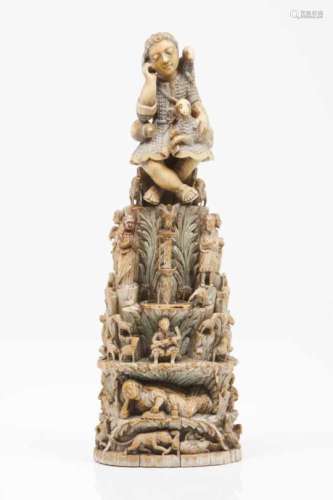 An exceptional sculpture of Baby Jesus The Good ShepherdIndo-Portuguese ivory sculptureOn the top