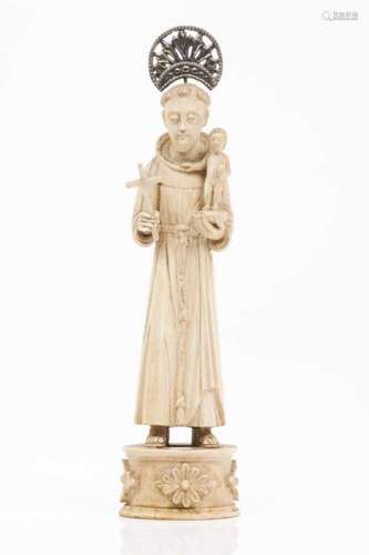 Saint Anthony with the ChildIndo-Portuguese ivory sculptureSilver radiant haloUnmarked, as per