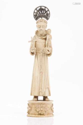 Saint Anthony with the ChildIndo-Portuguese ivory sculptureSilver radiant haloUnmarked, as per