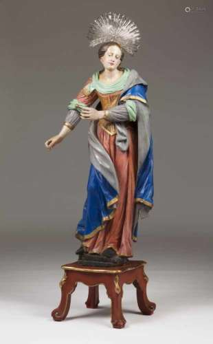The Virgin MaryLarge Baroque sculptureCarved and polychrome wooden sculptureSilver radiant