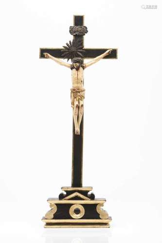 Indo-Portuguese ChristIvory sculptureDepicting the crucified ChristPainted and gilt wooden cross18th