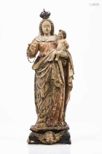 The Virgin and ChildPainted and gilt wooden sculptureMetal crownPortugal, 18th century(losses and