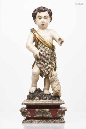 John the BaptistPolychrome and gilt wooden sculpturePainted and marbled standPortugal, 18th