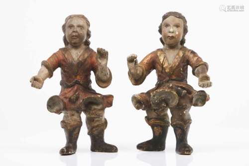 A pair of human figuresTwo carved and polychrome wooden sculpturesPortugal, 18th century(losses