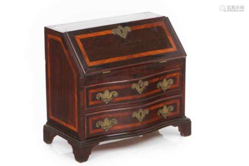 A D.José miniature bureauRosewood carcass with rosewood and thornbush marquetryTwo drawers and