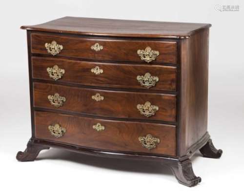 A D.José chest of drawersBrazilian rosewood with carved decorationThree long drawersBronze