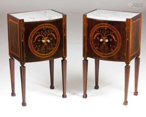 A pair of D.Maria style bedside cabinetsRosewood with thorn bush and other timbers marquetry of