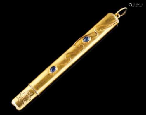 A pencilGoldSet with two cabochon sapphires and monogrammedLisbon hallmark, Tiger 800/000 for 1887-