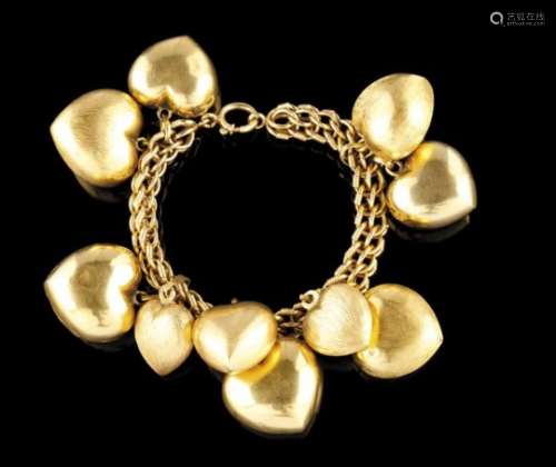 A braceletPortuguese goldOpen frieze chain with 10 hollow heartsOporto hallmark, Dragon 800/000