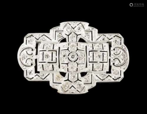 An Art Deco broochPlatinumPirced decoration with geometric ornaments, set with a central brilliant