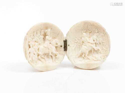 A nut shaped diptychLow-relief ivory depicting the battle of Lawfeld; inscribed 