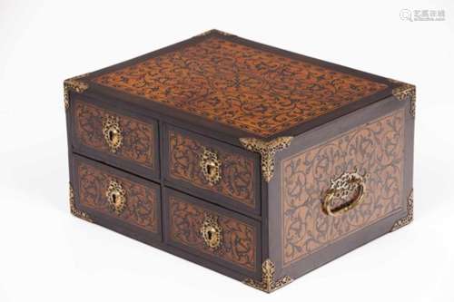 An Indo-Portuguese box, 17th/18th centuryTeak with sissoo and ebony inlaysFlower and foliage