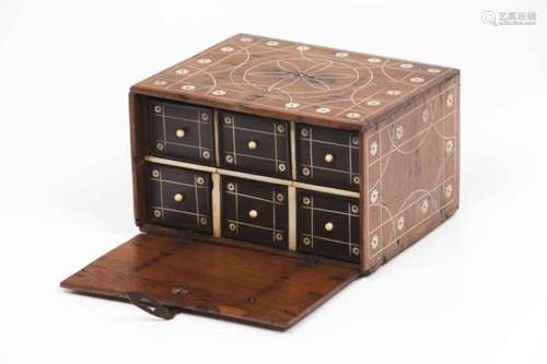 A small cabinetSissoo with bone inlaid decorationFallfront top with four inner drawers simulating