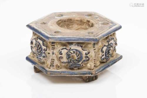 An hexagonal inkwellCoimbra faience known as 