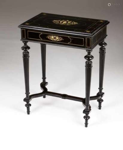 A Napoleon III sewing tableEbonized woodBone inlaid decoration19th century(losses and defects)