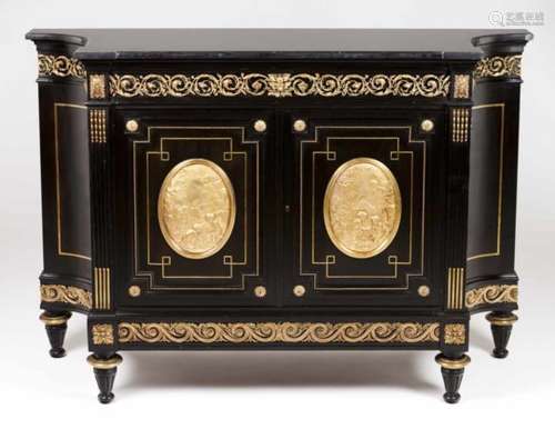 A Napoleon III sideboard/flower standMahogany veneered and ebonized woodGilt bronze mountsSerpentine