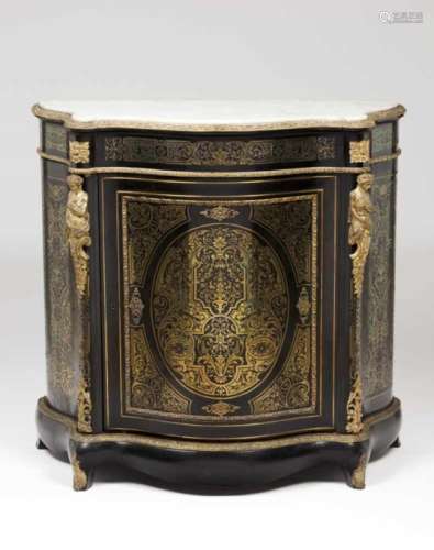Boulle style low cupboardEbonized timberGilt metal marquetry decoration and foliage scroll and
