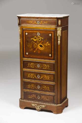 Napoleon III fall front deskVeneered in ebony and other timbers and decorated in floral and