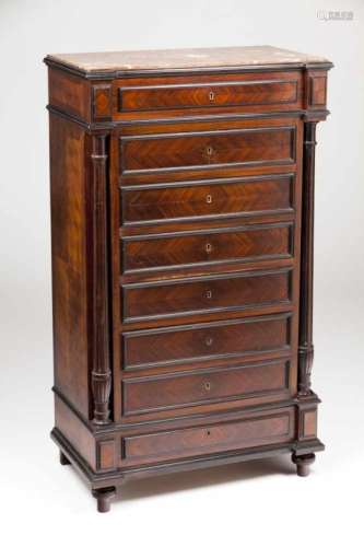 An Empire style tall drawer cabinetRosewoodEight drawersMarble topFrance, 19th/20th century144x83x47