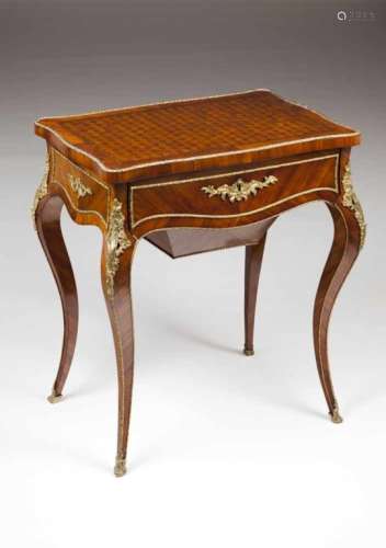 A dressing/sewing tableRosewood veneered with marquetry decorationRaised gilt metal