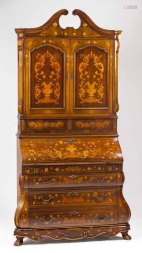 A Rococo style bureau bookcaseRosewood and other timbers marquetry workFlower and foliage decorative