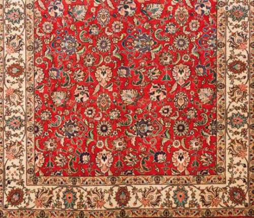 A Tabriz rug, IranWool and cotton of floral design in beige, blue and bordeaux 310x210 cm- - -15.