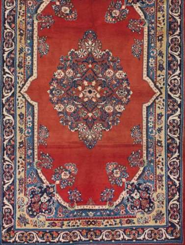 A Saruk rug, IranWool and cotton of floral design in bordeaux, blue and beige215x130 cm- - -15.