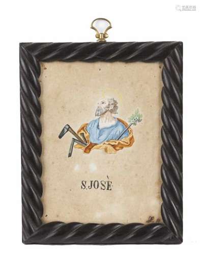 Joaquim Machado de Castro (1731-1822)A Saint JosephPainting on paperSignedRosewood frame15,5x12,5 cm