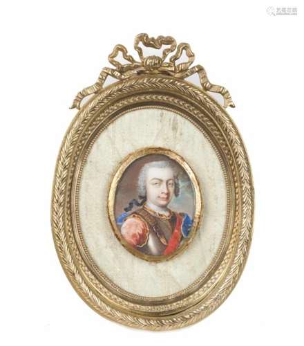 European school, 18th centuryMiniature on ivory portraying a man in military uniform with the Garter