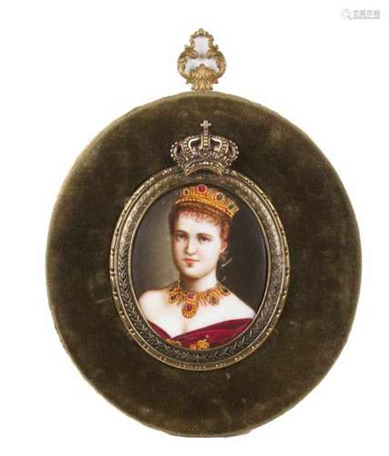 Portuguese school, 19th/20th centuryMiniature on porcelainA portrait of Queen D. Amélia after a