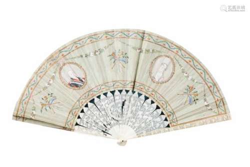 A fanPainted textile leafGarlands and other floral motifs, musical instruments and cornucopias