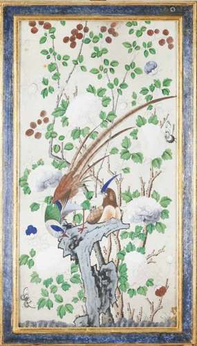 A pair of flowers and birds watercolours on paperA pair of flowers and birds watercolours on