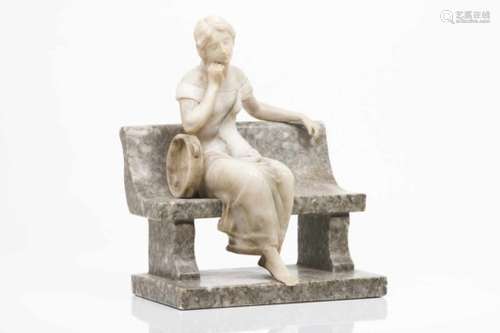 A female figure with musical instrumentAlabaster and marble sculptureEurope, 19th century(losses and