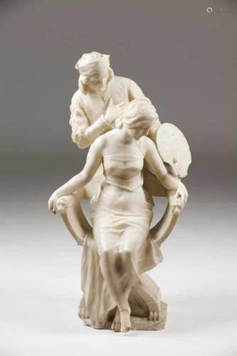 Emilio Fiaschi (1858-1941)A painter and his museMarble sculptureSignedHeight: 80 cm- - -15.00 %