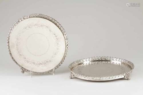 A pair of galleried salvers with feetSilverFlower engraved base of flower and fruit pierced and