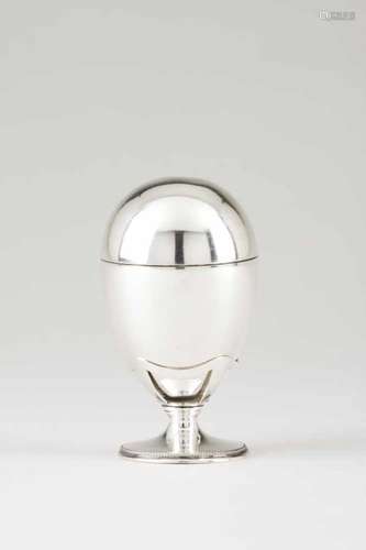 An egg casePortuguese silverPlain body on a raised footOporto hallmark, Boar 833/000 for 1887-1938