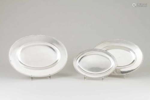 A three tray setPortuguese silverPlain base of beaded friezeOne of Lisbon hallmark, Boar 833/000,