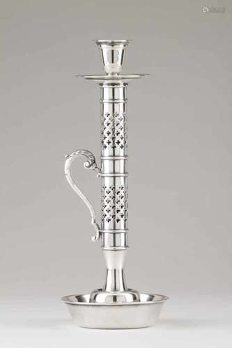 An unusual chamber stickPortuguese silver Cylindrical scalloped shaft of geometric decoration and