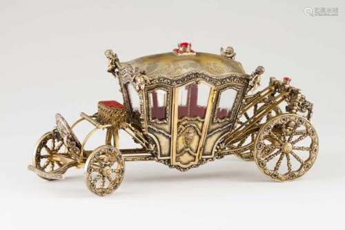 A royal coachGilt silverAn 18th century style miniature coach replicaChiselled floral and foliage