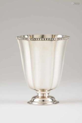 A vasePortuguese silverPlain grooved body of beaded rim, on a circular baseOporto hallmark, Eagle