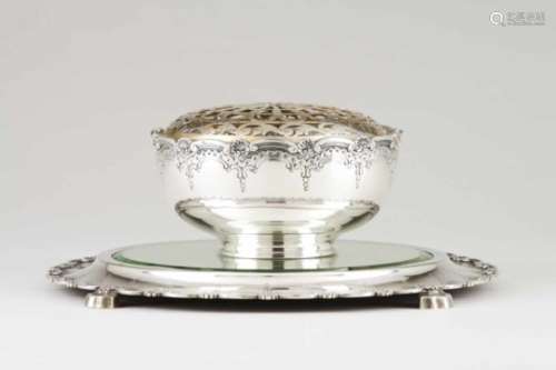 A centrepiece with flower bowlPortuguese silver Circular bowl of engraved decoration and applied