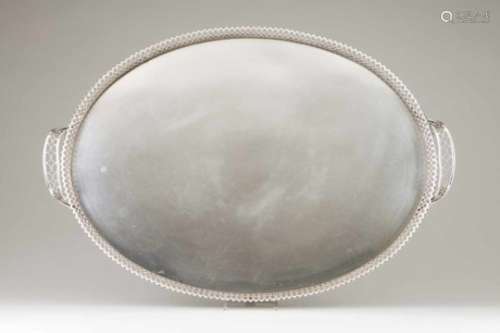 A large trayPortuguese silverPlain oval shape with pierced galleryIdentically decorated