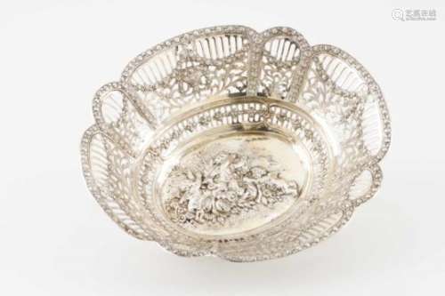 A basketEuropean silverProfuse raised and pierced Romantic decoration of flower baskets, garland,