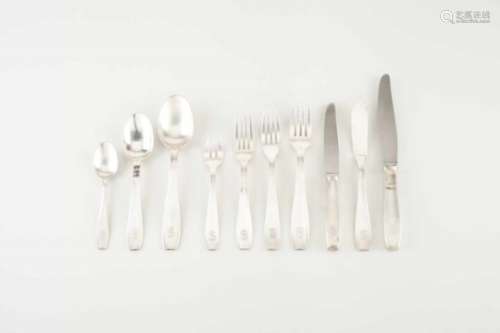 A part Christofle cutlery set, Atlas model11 meat knives, 14 meat forks, 7 soup spoons, 12 fish