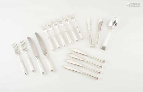 A part cutlery setPortuguese silver12 soup spoons, 12 knives and 12 meat forks, 6 knives and fish
